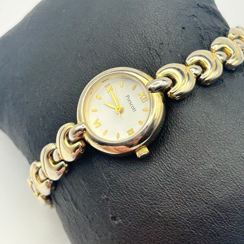 Prescott Women’s Gold Tone Bracelet Roman Numeral Dial Quartz Watch New Battery - Picture 2 of 7